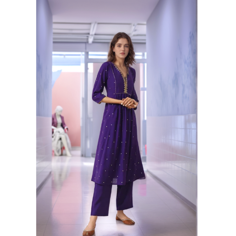 Royal Purple Kurta Set with Dupatta - Mocna