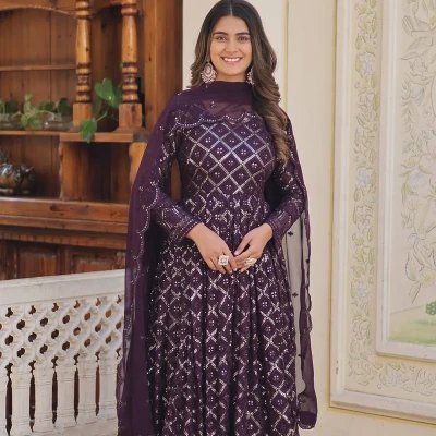 Anarkali Georgette Sequined Kurti with Dupatta – Mocna