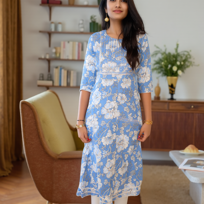 Soft Cotton Floral Kurti - Mocna