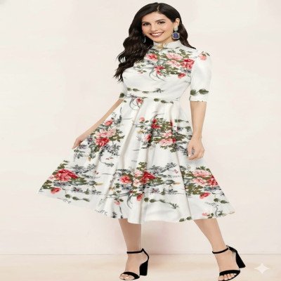 Floral Printed Cotton Dress - Mocna