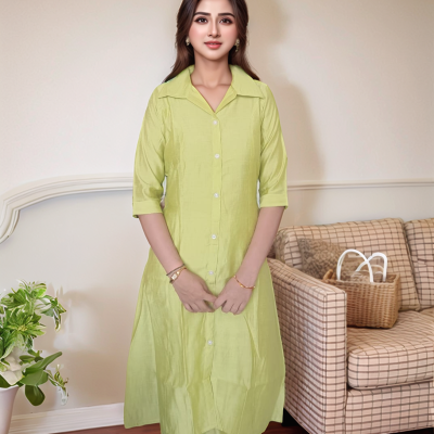 Lime Green Pant &amp; Long Kurta Set for Women – Daily &amp; Office Wear – Mocna