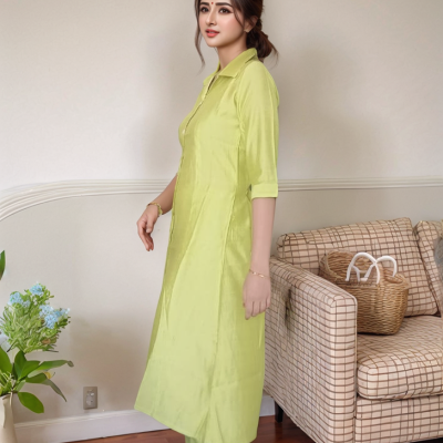 Lime Green Pant &amp; Long Kurta Set for Women – Daily &amp; Office Wear – Mocna