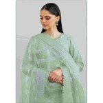 Light Green Fox Georgette Embroidered Pakistani Suit – Unstitched Dress Material for Women with Santoon Inner &amp; Dupatta" -Mocna