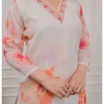 White Kurta Suit - Pink Flower Wisper - Mocna