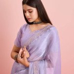 Apple Lavender Soft Silk Embroidered Saree with Contrast Border  Mocna
