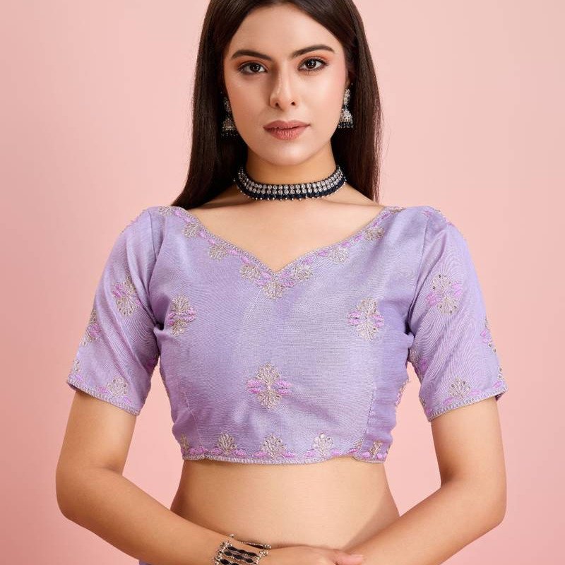 Apple Lavender Soft Silk Embroidered Saree with Contrast Border  Mocna