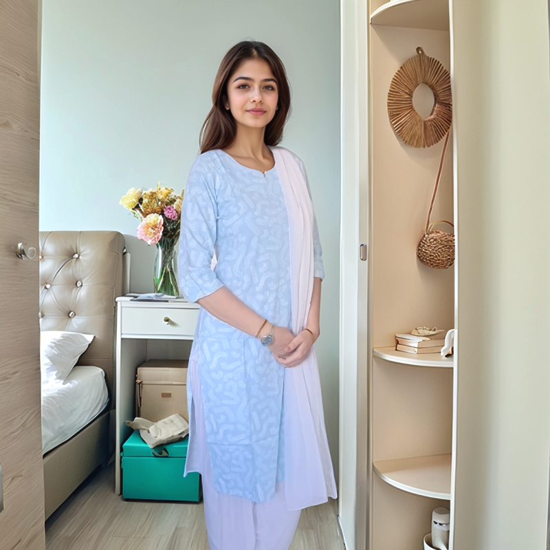 Sky Blue Rayon Kurti - Mocna