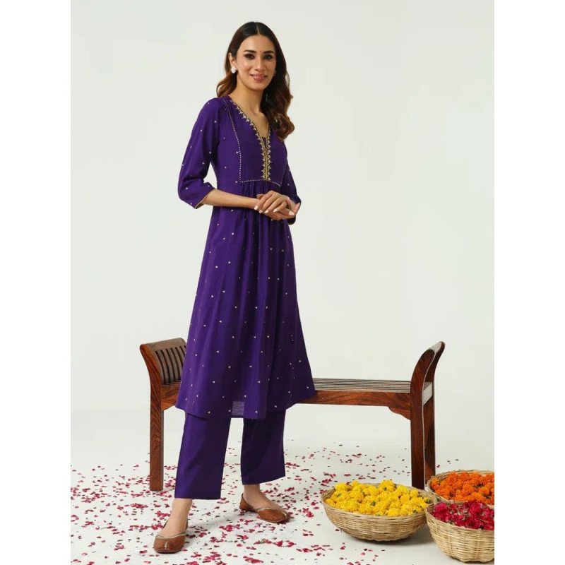 Royal Purple Kurta Set with Dupatta - Mocna