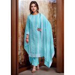 Light Blue Embroidered Pure Cotton Dress Maaterial  Suit Set - Mocna