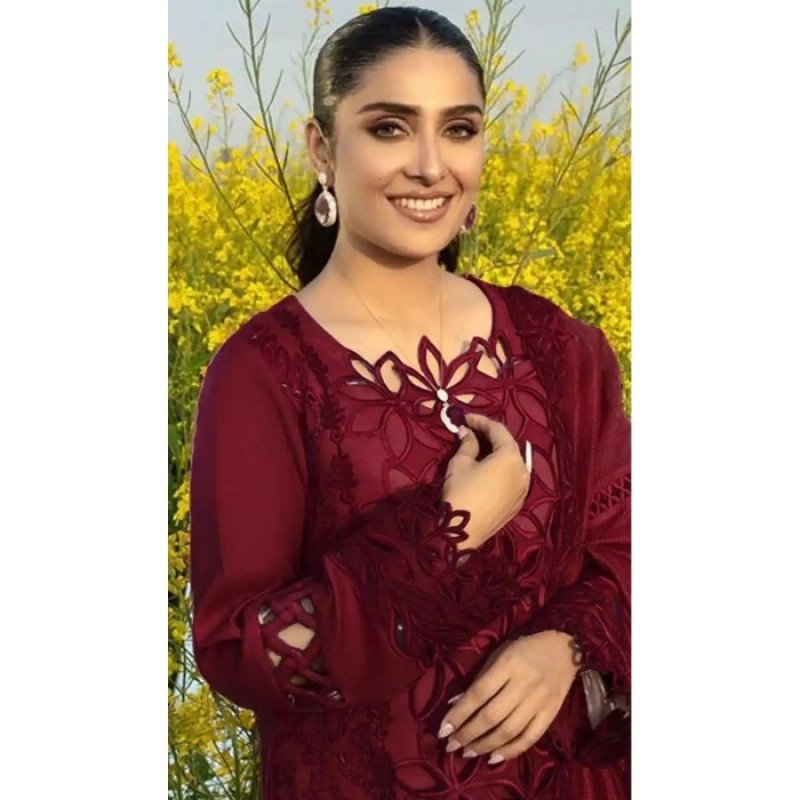 MAROON COTTON SEMI STICHED DRESS MATERIAL - MOCNA