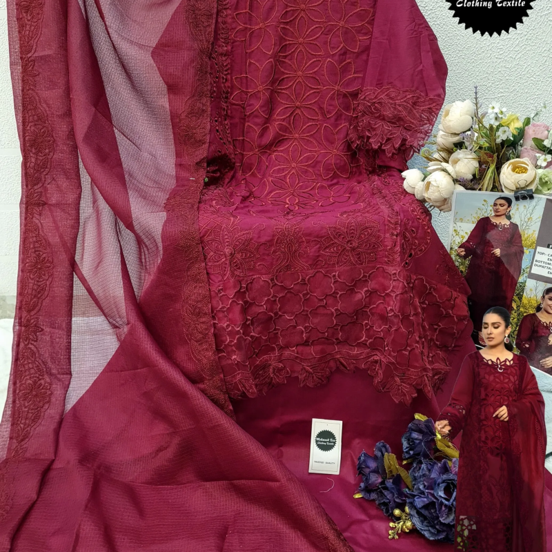 MAROON COTTON SEMI STICHED DRESS MATERIAL - MOCNA