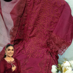 MAROON COTTON SEMI STICHED DRESS MATERIAL - MOCNA