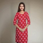 Red Floral Print Rayon Kurta - mocna