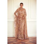 Glamorous Golden-Toned Sequined Net Saree - Mocna