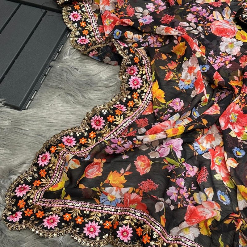 Designer Floral Georgette Saree – Elegant Party &amp; Festive Wear -  Mocna