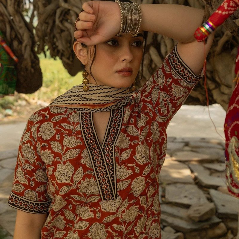Mocna Hand Block Pure Cotton Kurta Set With Dupatta