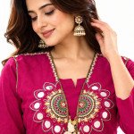 Magenta Rayon Kurta Pant Set with Embroidered Jacket-mocna