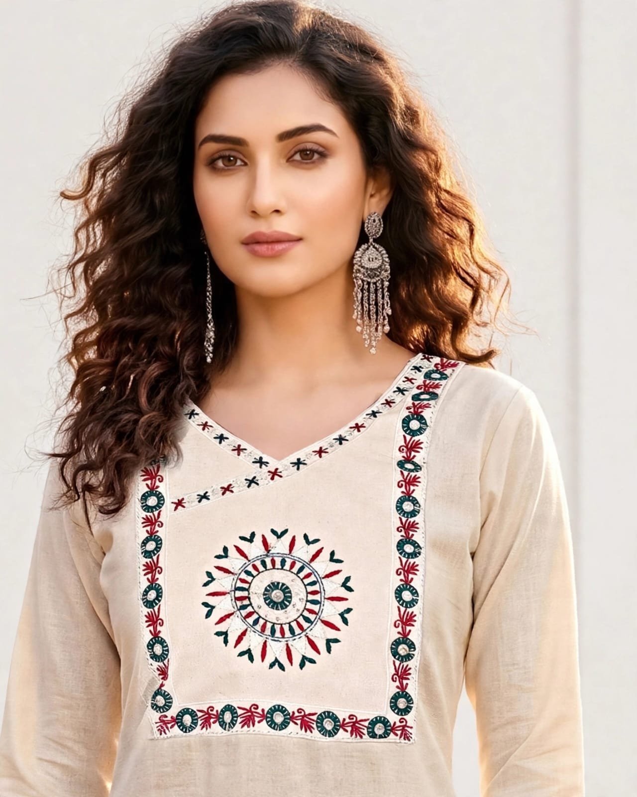 Khadi Cotton Embroidered Short Kurti - mocna