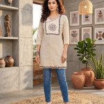 Khadi Cotton Embroidered Short Kurti - mocna