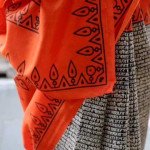 Apple Saree - Orange &amp; Black Bhagalpuri Saree - Mocna