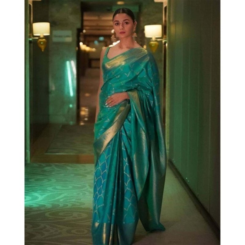 Teal Green Banarasi Silk Saree – Luxurious Festive &amp; Wedding Wear - Mocna