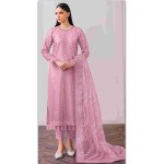 Pink Fox Georgette Embroidered Pakistani Suit – Unstitched Dress Material for Women with Santoon Inner &amp; Dupatta" -Mocna