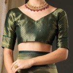 Apple Saree - Olive Green Metallic Gold Zari Woven Banarasi Silk Blend Saree - Apple Saree _ Mocna