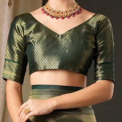 Apple Saree - Olive Green Metallic Gold Zari Woven Banarasi Silk Blend Saree - Apple Saree _ Mocna