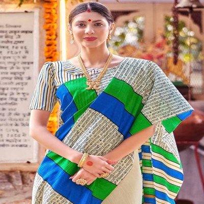 Apple Saree - Soft Creme Bhagalpuri Saree - Mocna