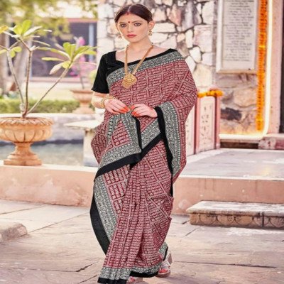 Apple Saree - Maroon and Black Bhagalpuri Saree - Mocna