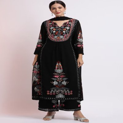 Jaipur Kurti Women Black Kurta Palazzo Dupatta Set - Mocna