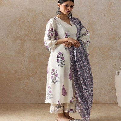 Royal Lavender Cotton Suit Set - Mocna