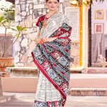 Apple Saree - Off-White and Red Bhagalpuri Printed Saree - Mocna
