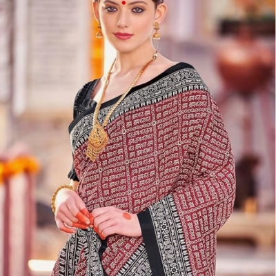 Apple Saree - Maroon and Black Bhagalpuri Saree - Mocna