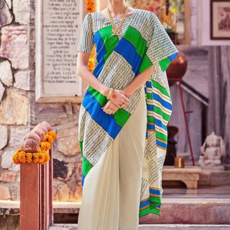 Apple Saree - Soft Creme Bhagalpuri Saree - Mocna