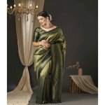 Apple Saree - Olive Green Metallic Gold Zari Woven Banarasi Silk Blend Saree - Apple Saree _ Mocna