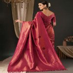 Apple Saree - Red &amp; Gold Ethnic Motif Woven Zari Banarasi Silk Blend Saree - Apple Saree - Mocna