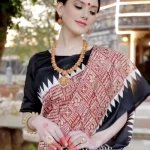 Apple Saree - Black &amp; Brown Geometric Printed Bhagalpuri Saree - Mocna