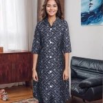Black Floral Printed Kurta with Adjustable Belt and Collar – Mocna