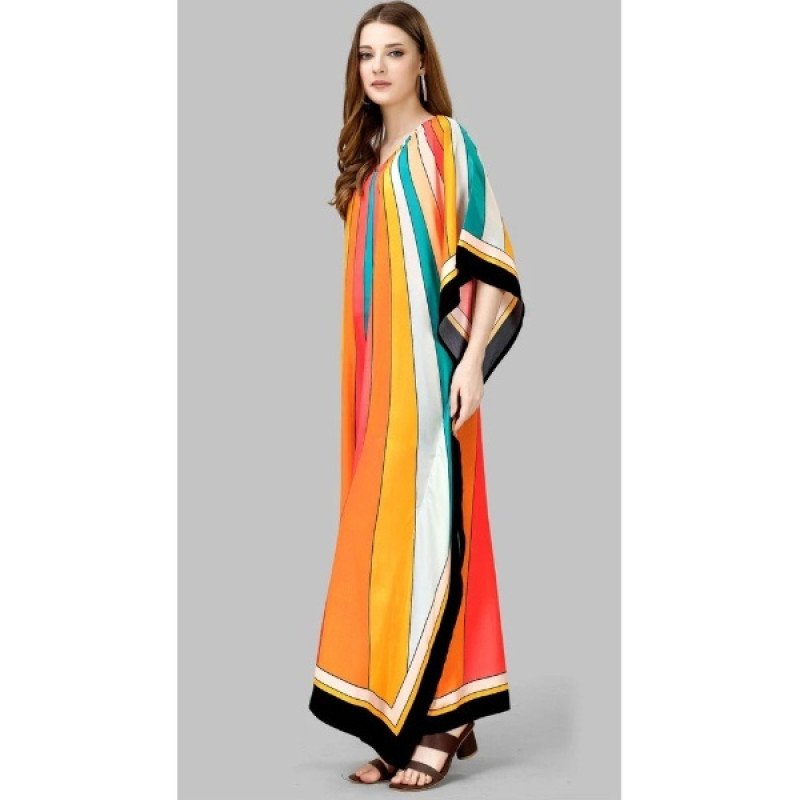 Solar Glow Silk Kaftan With Digital Print (Free Size: M - 3XL) - MOCNA
