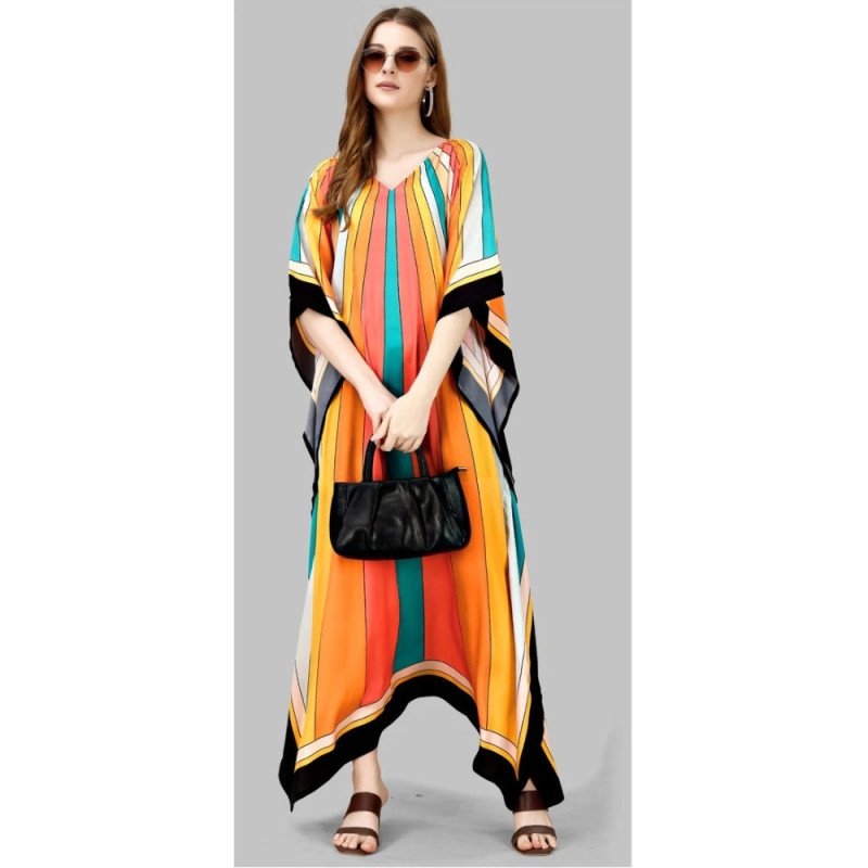 Solar Glow Silk Kaftan With Digital Print (Free Size: M - 3XL) - MOCNA