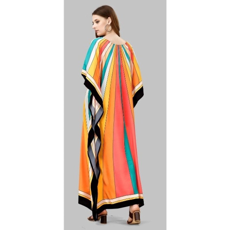 Solar Glow Silk Kaftan With Digital Print (Free Size: M - 3XL) - MOCNA