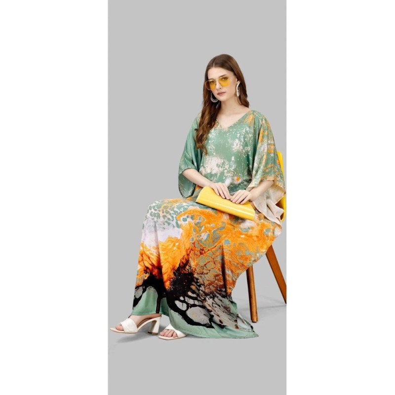 Golden Grove Kaftan With Digital Print (Free Size: M - 3XL) - MOCNA