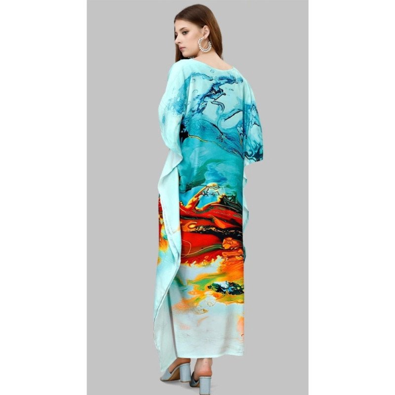 Ocean Flame Digital Print Kaftan (Free Size: M - 3XL) - MOCNA