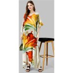 Golden Sunset Floral Silk Kaftan With Digital Print (Free Size: M - 3XL) - MOCNA