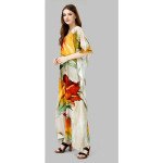 Golden Sunset Floral Silk Kaftan With Digital Print (Free Size: M - 3XL) - MOCNA