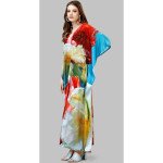 Multicolour Floral Silk Kaftan With Digital Print (Free Size: M - 3XL) - MOCNA