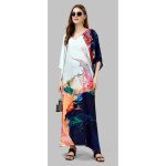 White Multicolour  Silk Kaftan With Digital Print (Free Size: M - 3XL) - MOCNA