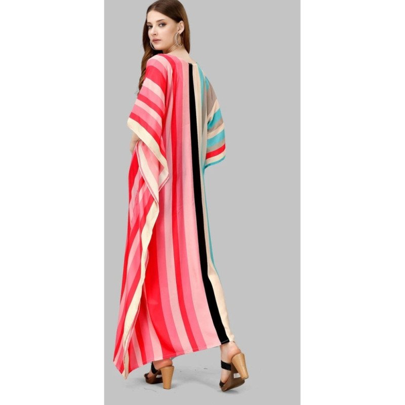 Multicolour Feather Silk Kaftan With Digital Print (Free Size: M - 3XL) - MOCNA