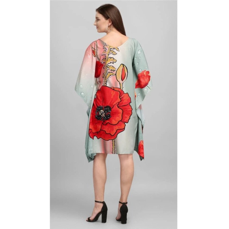 Red Poppy Kaftan (Short) With Digital Print - MOCNA
